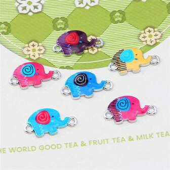 10 件时尚珠宝配件 DIY 合金珐琅彩色大象连接吊坠适用于手链