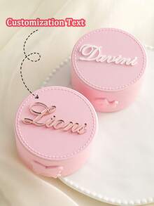 1pc Personalized Name & Bow Jewelry Box - Customized Bridesmaid/Bride Jewelry Box, Elegant Travel Jewelry Storage Box, Suitable For Bridesmaid/Bride Jewelry Gift | Elegant Jewelry Box | Bridesmaid/Bride Gift, Jewelry Box - Pink - View 1