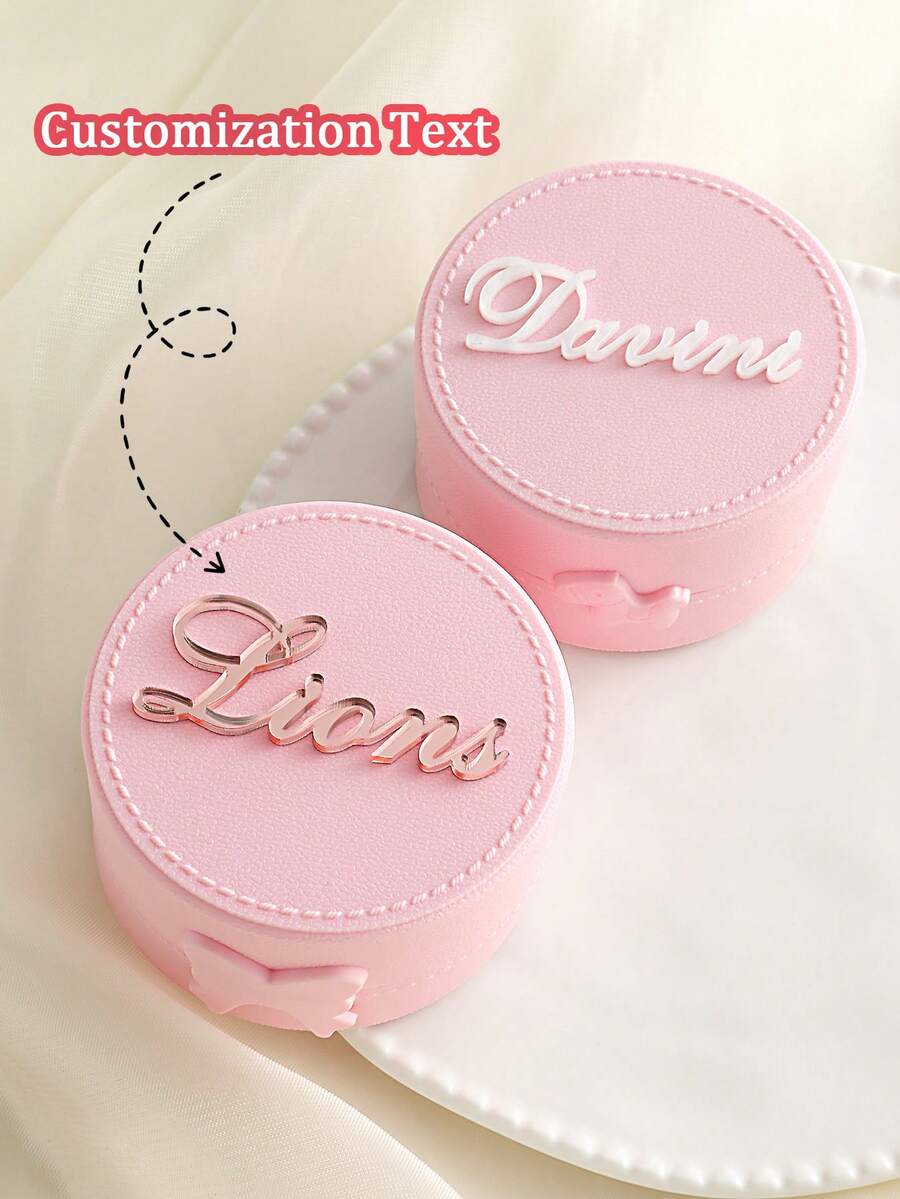 1pc Personalized Name & Bow Jewelry Box - Customized Bridesmaid/Bride Jewelry Box, Elegant Travel Jewelry Storage Box, Suitable For Bridesmaid/Bride Jewelry Gift | Elegant Jewelry Box | Bridesmaid/Bride Gift, Jewelry Box - Pink - View 1