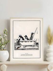 1pc Pink Charm Fashion Makeup Wall Art, Elegant Vintage Girl Style Ribbon Bow Quote Canvas Poster, Retro Cute Penguin Canvas Poster, Surreal Bathroom Animal Wall Art, Funny Penguin Fishing In Bathtub Poster, Suitable For Bedroom, Living Room, Wall Decor, Home Decor, Canvas Wall Art, Poster, Framed Wall Art, Frame Optional