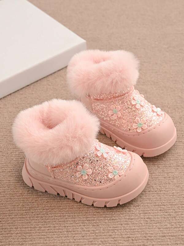 Botas de nieve para niñas, zapatos de invierno para niños, nuevas botas de invierno forradas con aislamiento térmico grueso para niños pequeños, otoño/invierno