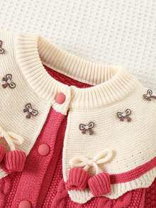 2pcs Girls Knitted Cardigan Sweater & Skirt Set, Warm Outfit For Autumn/Winter, Birthday Gift - Hot Pink - View 5