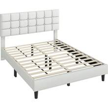 Butterslay Upholstered Platform Bed Frame Linen Fabric Adjustable Tufted Headboard 12 Wooden Slats 750/800lb Capacity 6" Under-Bed Space Queen/Full, Navy Blue/Dark Gray/Beige - 米色 - 查看 10