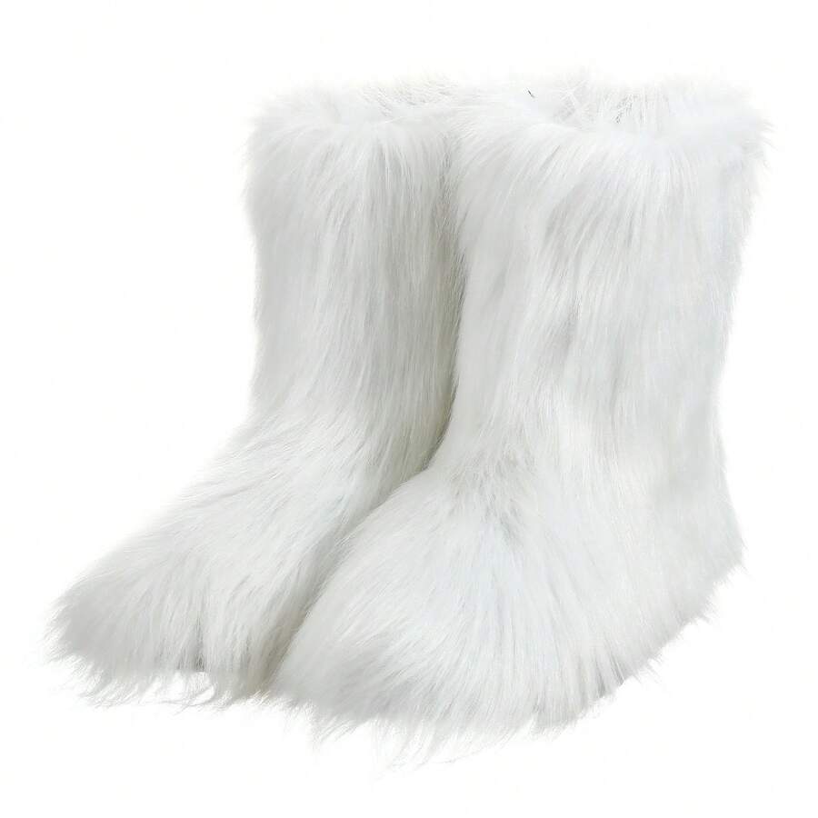 Botas de nieve de lujo para mujer - Gruesas y cálidas con forro de piel sintética en estilo de media pantorrilla