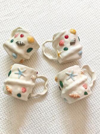 1ชิ้น/2ชิ้น แก้วเซรามิกเปลือกหอยและหอยสังข์, แก้วทำมือแบบอสมมาตรคุณภาพสูง, ถ้วยกาแฟ, ธีมทะเลและความน่ารักสร้างสรรค์, ถ้วยน้ำสำหรับบ้าน, เหมาะสำหรับกาแฟ/นม/ชายามบ่าย/ของหวาน, ของขวัญสำหรับเพื่อน, เพื่อนร่วมชั้น, ครู