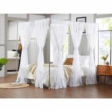 Lace Canopy Bed Curtains Set - 8 Panels 48"X78" White Canopy Curtains With Tie-Backs For Queen/King/Twin Beds, Coquette Vintage Bedroom Decor - 白色 - 查看 3