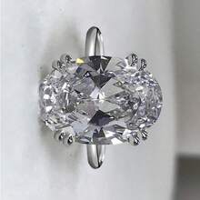 优雅闪亮的女士订婚戒指，镀银椭圆形镶嵌合成方晶锆石，适合婚礼和派对，浪漫的女士结婚周年纪念礼物，订婚珠宝，生日礼物 - 白色 - 查看 2