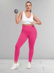 Women's Plus Size Leggings With Pockets-Stretchy XL-5XL Yoga Pants Tummy Control High Waist Workout Leggings Spring Sports Fall - Hot Pink - View 10
