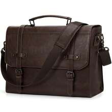 Portafolio para Hombre de 17 Pulgadas - Maletín Impermeable de Cuero y Cuero Sintético, Vintage, con Bandolera Ajustable, Antirrobo y Compartimento para Laptop - Nuev Café - Ver 2