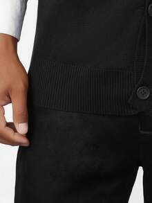 GRDR 1pc Men's V-Neck Button Cardigan Vest Sweater, Fine Knit Fabric, Windproof & Warm, Casual Outerwear - Black - View 7