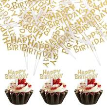 DGiantree 100Pack Happy Birthday Cupcakes Decoration Lightweight Birthday Cupcake Decorations Small Cupcake Decorations For Happy Birthdays Anniversary Theme Party Cake Decoration Supplies Gold10 - 如圖 - 查看 1