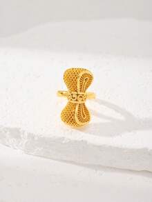 Luxury Fashionable & Personalized Open Bow Design Golden Adjustable Ring For Women, Suitable For Daily, Wedding, Party And Friends Gift - Yellow Gold - View 3