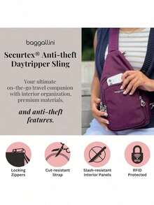 Baggallini Anti-Theft Daytripper Sling 7x12 Crossbody Travel  Bag/Securtex Locking Zippers, Slash-Resistant & RFID - Rượu Portobello - Xem 2