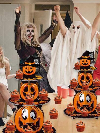 1 pièce Support à gâteaux sur 3 étages en forme de citrouille d'Halloween - Tour à desserts effrayante pour les fêtes de Halloween, décoration de table en carton, fournitures de fête, présentoir à cupcakes en papier, cadeau de douche, convient pour le printemps, l'été, l'automne, l'hiver, la rentrée scolaire, Noël, Halloween, Thanksgiving, anniversaire, fête des enseignants, Nouvel An, décoration pour les bons amis