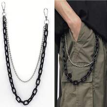 1pc Baddie Edgy-Cute Transparent Double-Layer Chain Waist Chain - Acrylic Paneled Street Style Accessory, Daily Street Outfit Decorative Pants Chain - Yellow - View 2