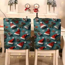 1 pieza/4 piezas/6 piezas/10 piezas Funda de silla de felpa corta con temática navideña, funda extraíble con patrones de gorro de Papá Noel, ramas de pino, piñas, copos de nieve, bayas rojas, adecuada para todas las estaciones, protector decorativo de silla para comedor, sala de estar, oficina, hotel - Multicolor - Ver 1
