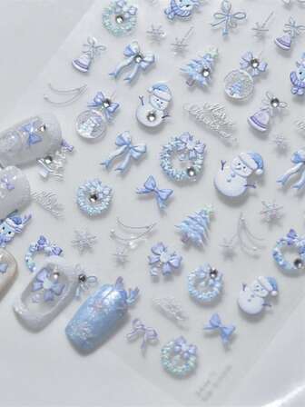 2025 新款圣诞美甲贴纸 1 件 5D 闪光贝壳激光粉色圣诞树圣诞花环雪花星星粘性美甲贴纸贴花