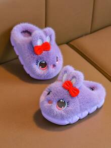 可爱卡通蝴蝶结兔子2025秋冬新款儿童保暖毛绒拖鞋时尚舒适软底家居拖鞋 - 紫色 - 查看 6