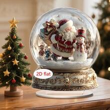 1/2 件圣诞雪球装饰，2D 平面亚克力水晶球，带有圣诞老人和圣诞树的神奇冬季场景，非常适合家庭或办公室装饰、室内和室外使用、圣诞装饰礼物。
