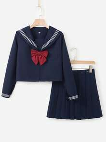 1pc Classic Japanese School Sailor Uniform, Suitable For Cute & Sweet Girls For Photo Shoots/Cosplay, Anime/Manga Characters, Convention Events, Or School-Themed Parties ,Halloween Costume - 彩色 - 查看 10