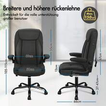 ALFORDSON Massage Office Chair, Computer Chair, Faux Leather Desk Chair, 150 Kg Load Capacity, 90-135° Backrest, Height-Adjustable Ergonomic PC Chair, Black - Dark Gray - View 8