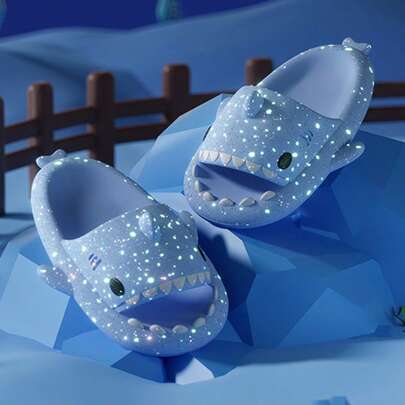 SHARK SLIPPER Glow In The Dark Galaxy Shark Sandals, Unisex, Open Toe EVA Thick Sole Cloud Cushion Flip Flops, Adult Glitter Shark Slippers Sandals For Women