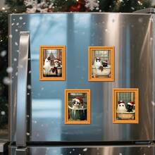 1/4 件油画风格磁性装饰艺术冰箱贴，圣诞猫和幽灵创意磁铁，圣诞节万圣节时尚磁性冰箱贴套装，方便在冰箱上整理，用于厨房整理和展示 - 多色2 - 查看 4