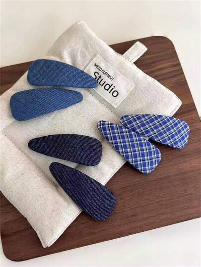 2pcs/3pcs Women Fashion Elegant Fabric Solid Color Denim, Plaid Water Drop BB Clips, Bangs Side Hair Clips, Suitable For Daily Outings Hairstyle Decoration Accessories, Bohemian Elegant, Head Accessories, Hairpin