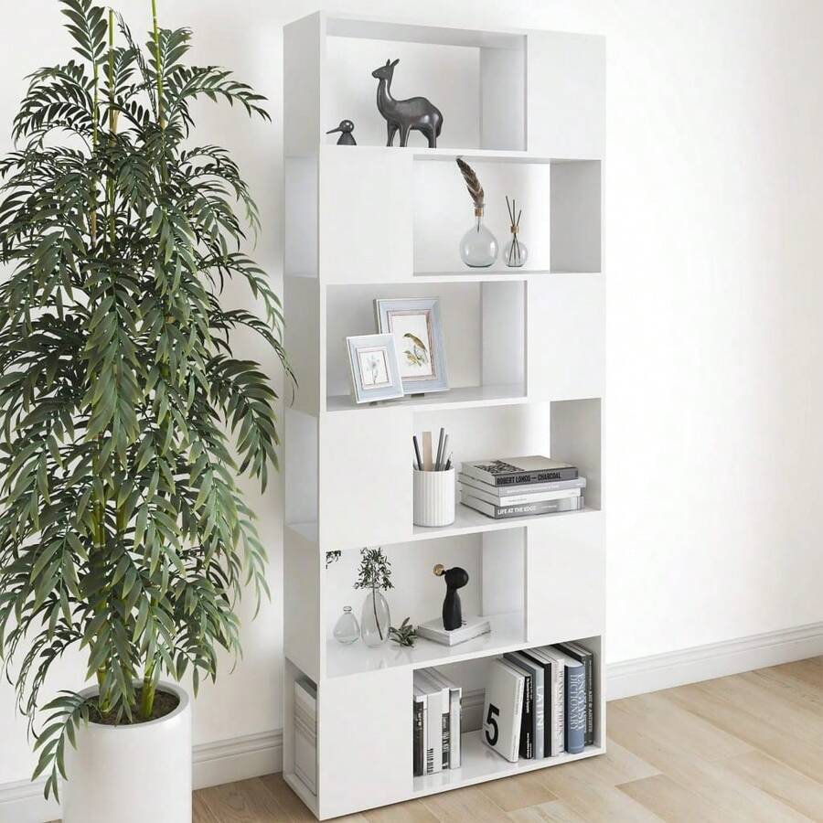 Libreria/divisorio per ambienti Larryhot bianco Legno ingegnerizzato, resistente e durevole, facile da montare, stile decorativo, adatto per riporre soprammobili, statuette, libri, piccoli oggetti, ecc. - Bianco - Visualizzare 1