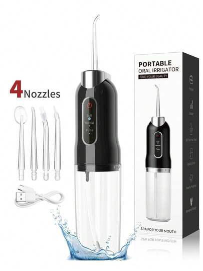 1pc Rechargeable Oral Irrigator Portable Handheld Cordless Tooth Cleaner, Electric Water Flosser Oral Irrigator With 3 Modes And 4 Nozzles For Home Oral Care,Dental Water Jet For Cleaning Teeth