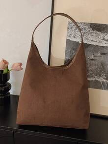 1 件秋冬新款绒面革女士托特包，大容量女士单肩包，时尚设计女士流浪包手提包，舒适手柄，方便携带，适合购物、旅行、通勤、工作，都市女性专属现代设计 - 咖啡 - 查看 3