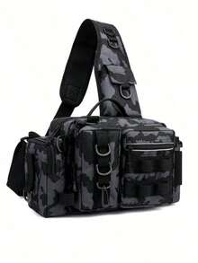 1pc Premium Nylon Fishing Backpack - Multi-Functional Chest Bag With Adjustable Strap, Padded Shoulder Pads, And Multiple Compartments - Ideal For Fishing, Hiking, Camping, And Outdoor Adventures