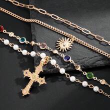 Gold Layered Cross Necklaces For Women, Stack Choker Vintage Pendant Cross Rhinestone Stacking Virgin Mary Necklace Dainty Waterproof Non Tarnish Summer Beachy Jewelry Gifts - 男士項鍊 - 查看 7