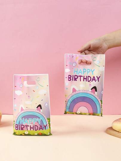 10/25/50pcs Cute Cat Theme Party Gift Bags, Birthday Gift Packaging Bags With Handles, Cat Pattern Tote Bags, Small Gift Packaging Bags, Storage Bags, Baby Shower Party Supplies, Gender Reveal Party Supplies, 1st Birthday Party Decorations