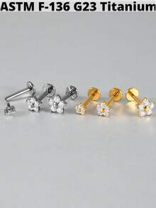 1PC Titanium Flower Zirconia Lip Piercing Internal Thread Cz Small/Large Flower Labret Tragus Ear Cartilage Flat Piercing Nose Piercing Jewelry