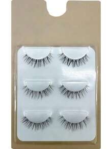 3 对人造貂皮睫毛 3D 透明带仿貂皮睫毛隐形纤细自然黑色可重复使用假睫毛条状睫毛、睫毛、睫毛、假睫毛 - 黑色 - 查看 7