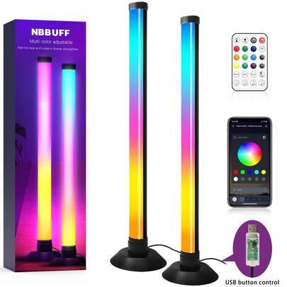 NBBUFF 2pcs/Set RGB+IC LED Light Strip, Smart LED Night Light, Home Decor, 200+ Scene Modes & 16 Million Colors, 3 Control Modes, Dynamic Music Sync Mode, Suitable For Bedroom, Computer, TV Backlight, Bar, Christmas & New Year Decoration