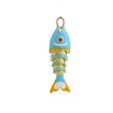 1pc Fashionable Colorful Enamel 3D Swinging Fish Pendant, Versatile DIY Bracelet, Necklace, Earring, Bag Charm Accessory