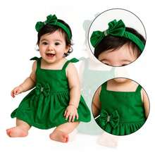 Children's Aninha Dress With Tiara/Turban//Red/Headband/Girl/Christmas/Summer/Christmas/New Year's Eve - màu xanh lá - Xem 2