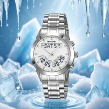 Skmei ساعة رجالية كوارتز من سكماي 2445 بتصميم جديد، سوار من الفولاذ المقاوم للصدأ، مضيئة، عرض الوقت المزدوج والتاريخ، ساعة يد كاجوال