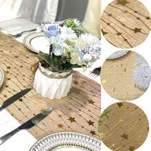 1pc Champagne Color Striped Gold Star 11*108 Inch Party Table Runner, Suitable For Wedding, Party, Banquet, Event, Daily Use, DIY, Christmas - Multicolor - View 5