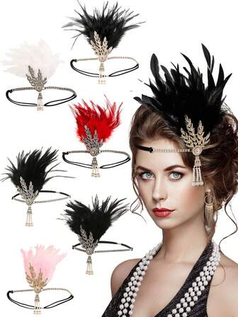 1/3PCS音乐节女装1920年代下午茶会舞会情人节母亲节新娘合金人造羽毛发夹头饰