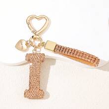 1pc Soft Ceramic Champagne Color Rhinestone Keychain, Cute Personalized Bag/Car Keyring, Heart Decor Gift For Mom, Friends Christmas Bag Charms Car Accessories Teacher Sister Gift Ideas