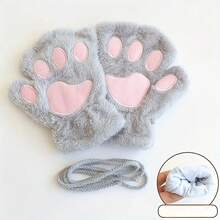 1 Pair Of Cute Cat Paw Plush Half-Finger Gloves - Soft, Thickened, Warm, With Cartoon Cat Paw Design, Suitable For Touchscreen Use, Winter Warmth And Outdoor Activities, Winter Gloves/Comfortable Touchscreen Gloves/Soft Fabric