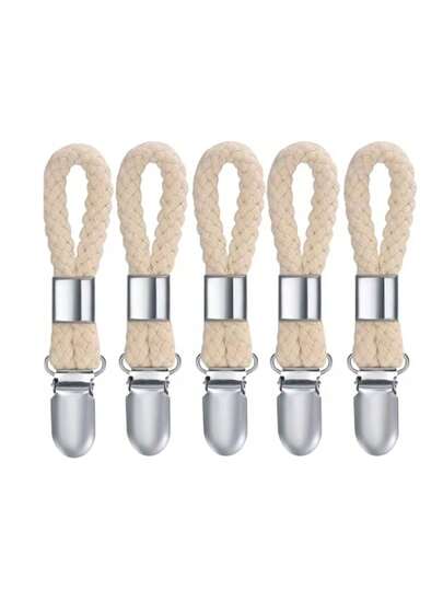 5 piezas Pinzas para colgar toallas, abrazaderas trenzadas de algodón multiusos con gancho de metal para almacenamiento en cocina, baño, para colgar calcetines, ropa
