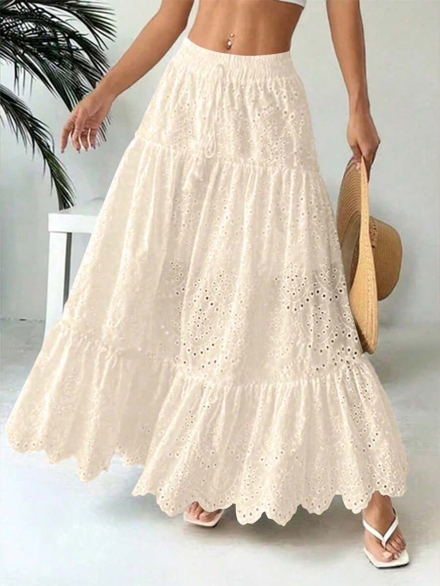 EARO Women's Sweet And Elegant Versatile Personalized Patchwork Cake Skirt - Apricot - View 1