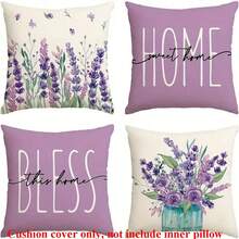 4入組填充物免費的紫色花卉圖案靠墊套,鄉村風格的方形靠墊套適用於客廳沙發、臥室床頭,家居裝飾靠墊套用於靠背,全季適用 - 紫色 - 查看 9