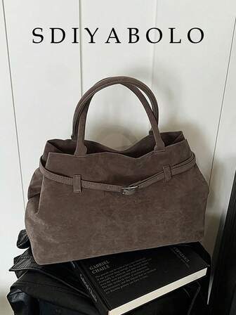 Retro Suede Tote Bag, Large Capacity Shopping Bag, Fashion Shoulder Bag For Daily Use & Work