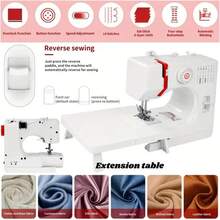 Máquina de coser multifuncional para el hogar de la UE, con 14 opciones de puntada, máquina de coser eléctrica portátil y mini, 2 ajustes de velocidad, con pedal, luz, bloqueo fácil del borde, costura de doble aguja y doble hilo, adecuada para manualidades DIY, coser ropa, cortinas, muñecas, costura diaria, apta tanto para principiantes como para usuarios experimentados, una gran opción como regalo