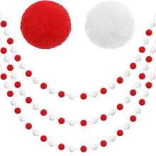 3Pk Red Felt Berry Pom Pom Ball Garland Christmas Decorations Indoor Home Decor, Cute Red Berry Christmas Tree Ornaments, String Of Pompom Bead Garland Hanging Xmas Holiday Birthday Party Banner - Red - View 8